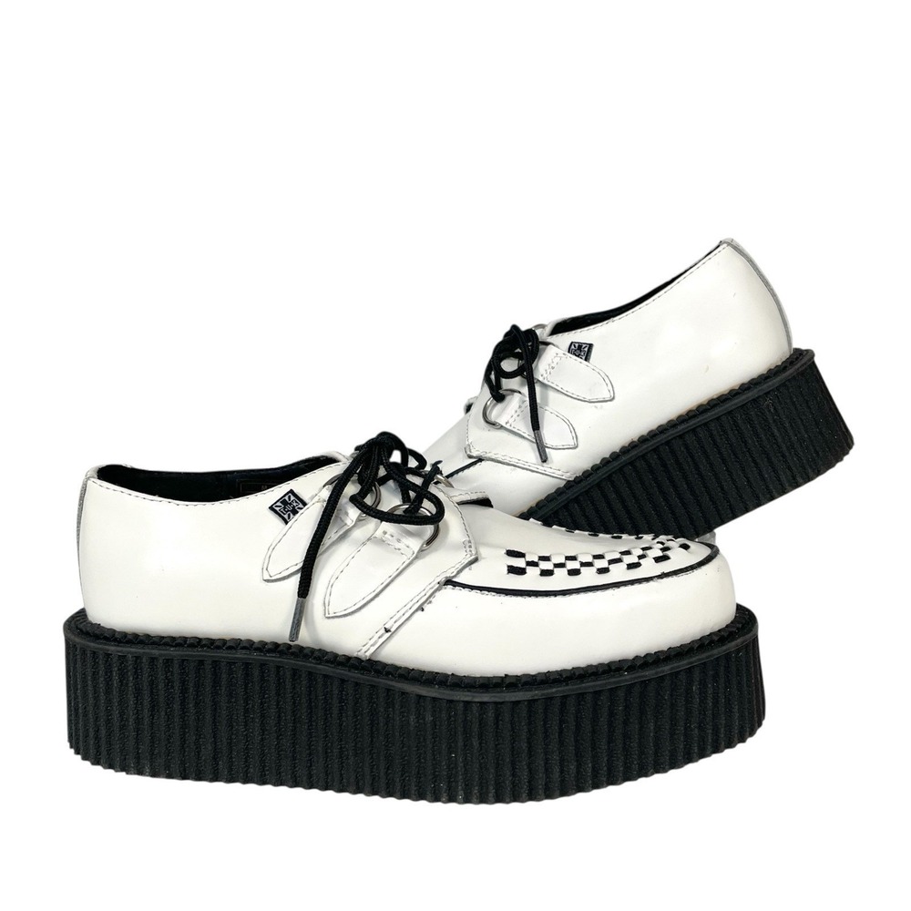 T.U.K. Mondo Creeper Platform Shoes Womens 7 White Black Leather Goth Punk